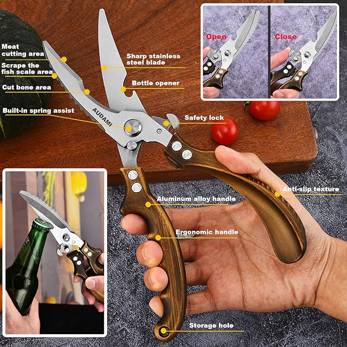 Poultry Shears 2-Pack, Heavy Duty Meat Scissors, Stainless Steel Spring Loaded, Turkey & Chicken Shears, Food Scissors