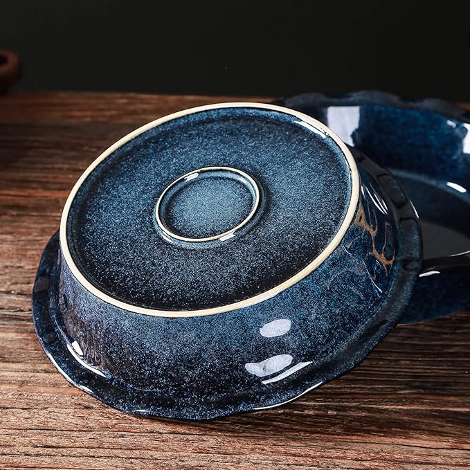 vicrays Ceramic Pie Pan for Baking - 9 inch Pie Plate, Round, Fluted and Deep Pie Dish for Tart, Pizza, Apple Pie, Quiche, Pot Pies, Cake - Reactive Glaze (Starry Blue)