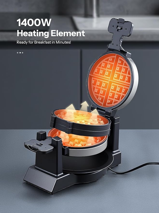 Yabano Belgian Waffle Maker - Professional Rotating Waffle Iron with Double Flip Technology, Nonstick Plates, Removable Drip Tray & Cool-Touch Handles