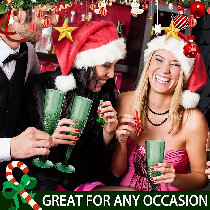 Plastic Champagne Flutes, 24PCS Dark Green Plastic Wine Glasses Goblets Reusable Champagne Flute for Weddings, Bachelor Parties, Toasting, and Events(24, Dark Green)