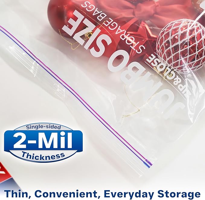 Large Storage Bags, 18"x24" Jumbo Plastic Bag, BPA Free, 5 Gallon XL Zipper Lock Baggies for Clothes Pillow Travel Moving - 100 Jumbo Bags