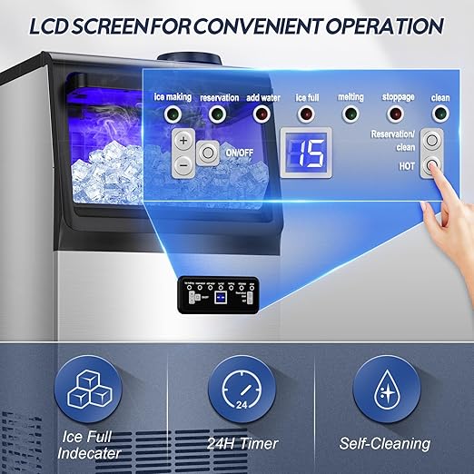 Ice Maker Machine Commercial, 110LBS/24H with 35LBS Storage Bin, 15" Wide Built-in Undercounter/Freestanding Ice Maker Machine for Home Bar Outdoor, 40PCS Ice Cubes Ice Machine, Self Cleaning