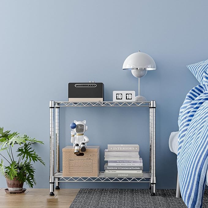 MZG 220 lbs 2 Tier Storage Rack Metal Wire Shelving Unit, Storage Standing Household Shelf Organizer for Laundry Bathroom Kitchen Pantry Closet Garage Utility Room, Chrome 11.8" D x 27.6" W x 23.4" H