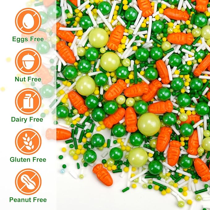 Green Sprinkles for Cake Decorating, Edible Spring Sugar Carrots, Sprinkles for Baking Cupcake, Cake Decoration, Easter, Holiday, Wedding Party, 150g/5.29oz
