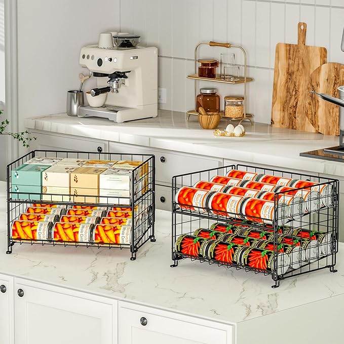 JKsmart 2-Pack Stackable Can Rack Organizer, Can Storage for Kitchen Pantry Cabinet, Can Holders for Food, Multifunctional Can Dispenser for Snacks Soda