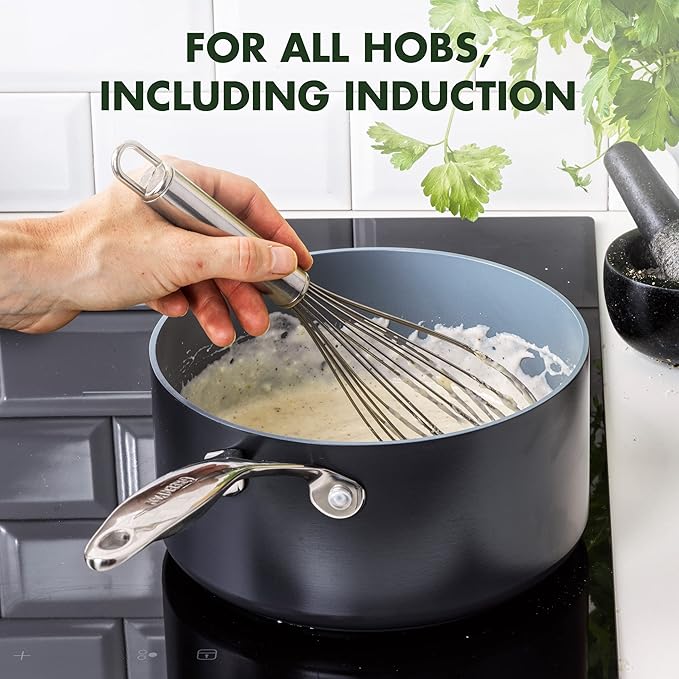 GreenPan Valencia Pro Hard Anodized Healthy Ceramic Nonstick 1.66QT and 3.3QT Saucepan Pot Set with Lids, PFAS-Free, Induction, Dishwasher and Oven Safe, Gray