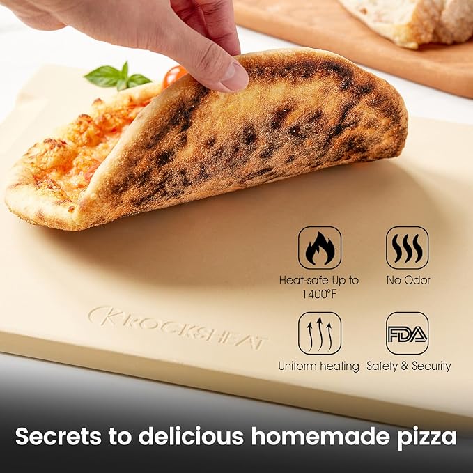 15x12 Inch Pizza Stone and Brush Set, Rectangle Pizza Baking Stone with Stainless Steel Bristle Grill Brush for Oven, Grill, BBQ, Cordierite Cooking Stone