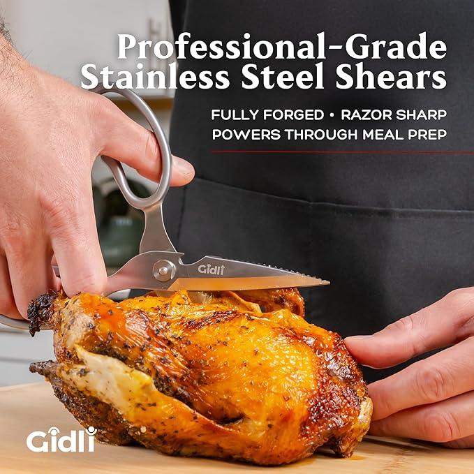 Premium Kitchen Scissors by Gidli – Lifetime Replacement Warranty* - Heavy Duty Kitchen Shears for Food – All-Purpose Stainless Steel Scissors – Dishwasher Safe, Comes Apart for Easy Cleaning