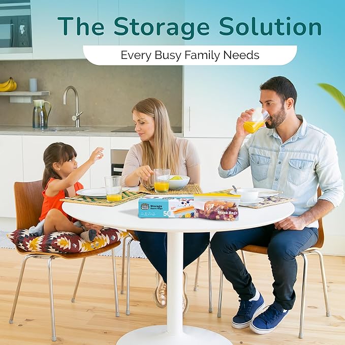 J&&J Fresh Storage Snack Bags, 50 Pack — Reusable Snack Bags, BPA-Free, Leakproof — Expandable Bottom, Microwave-Safe, Strong Zipper Lock Seal — Snack Bag for Freezer & Fridge — Durable & Washable