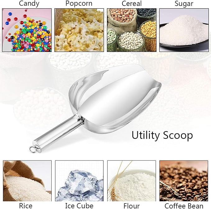 P&P CHEF Food Ice Scoop, Stainless Steel Scoop, Metal Candy Popcorn Flour Utility Scooper for Wedding Party Bar Kitchen Bath, Heavy Duty & Dishwasher Safe, (24oz, 1Pc)