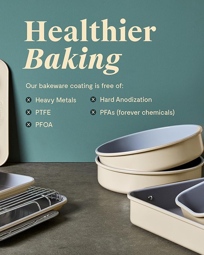 Caraway 9” Square Pan Duo - Non-Stick Ceramic Coating - Free From Forever Chemicals - Cake Pan Perfect for Brownies, Lemon Bars, & More - Cream