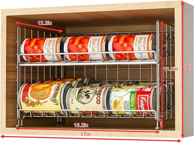 2-Pack Stackable Can Rack Organizer, Can Storage for Kitchen Pantry Cabinet, Can Holders for Food, Multifunctional Can Dispenser for Snacks Soda, Silver