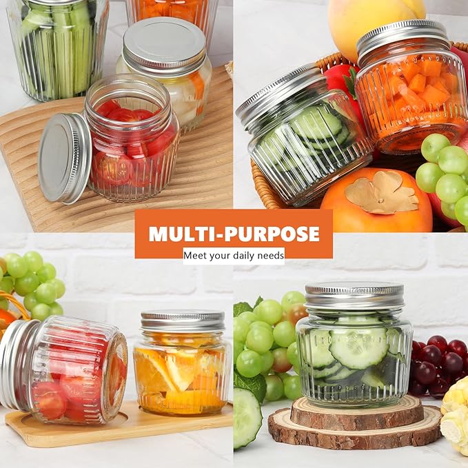 Cehomi Glass Mason Jars with Lids - 8 oz Vintage Canning Jars, Pickling Jars for Jelly, Jam, Honey, Pickles, Spice, Essential Preserver for Home Storage and Gifting 6 Pack