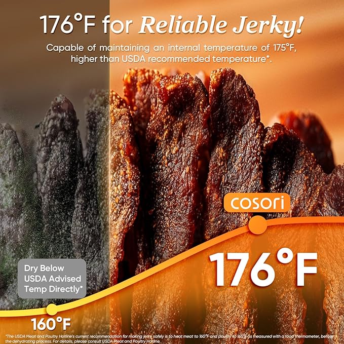 COSORI Food Dehydrator for Jerky, 176°F Temperature Control, 5 Stainless Steel Trays Dryer Machine, 4 Presets, 48H Timer, for Dog Treats, Meat, Fruit, Veggies, Snacks, Recipe Book Included