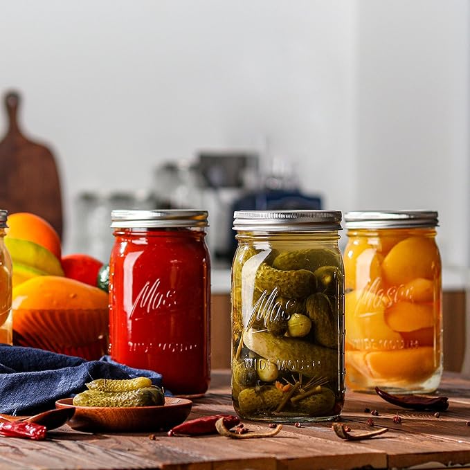 Wide Mouth Mason Jars 32 oz - 12 Pack Large Glass Mason Jars with Airtight Lids and Bands, 1 Quart Glass Jars for Pickling, Canning, Fermenting and Food Storage, Microwave & Dishwasher Safe