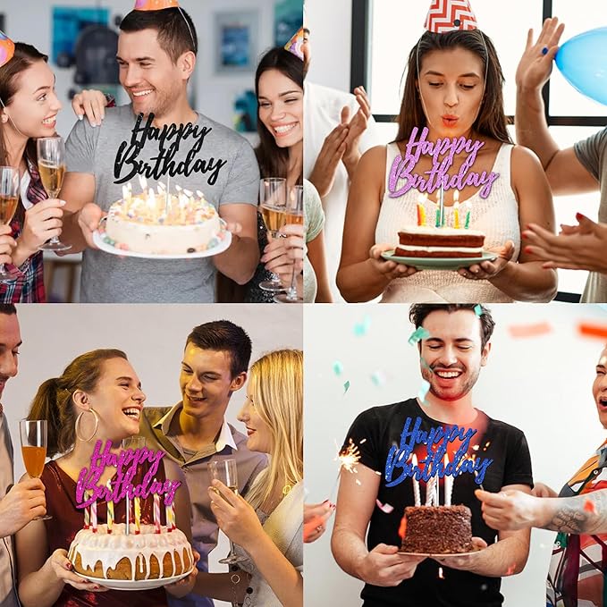 BEISHIDA Happy Birthday Cake Toppers Black Glitter Birthday Cake Decoration Cake Baking Supplies 18th 30th 40th Birthday Cake Toppers For Boys Girls Men Women Birthday Party Photo Booth Props