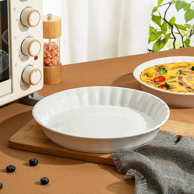 BTAT- Ceramic Pie Dish, 4 Pcs, 10.5" and 9.5", White Pie Pans for Baking, Deep Dish Pie Plate, Deep Dish Pie Pan, Deep Pie Dish for Baking, Pie Plates for Baking, Deep Pie Dish, Pie Baking Dish