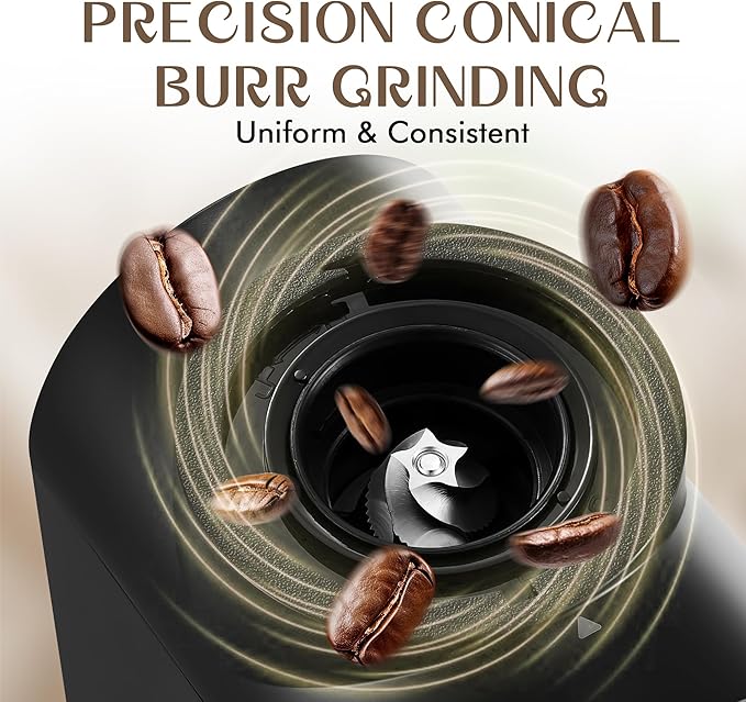 Conical Burr Coffee Grinder, Coffee Beans Grinder with 30 Grinding Settings, Automatic Burr Mill Grinder for Home Use, Touchscreen, 2-12 Cups