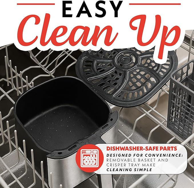 Gourmia Digital Air Fryer – 7 QT, FryForce 360° Technology, 10 Presets, Guided Cooking Prompts, Auto Shut-Off, Dishwasher Safe Basket, 1500W, black/Stainless Steel