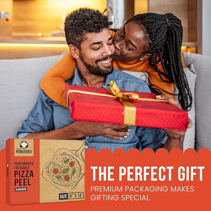 Chef Pomodoro Aluminum Metal Pizza Peel with Foldable Wood Handle for Easy Storage, Pizza Spatula, Gourmet Luxury Pizza Paddle for Baking Homemade Pizza Bread (16 inch)