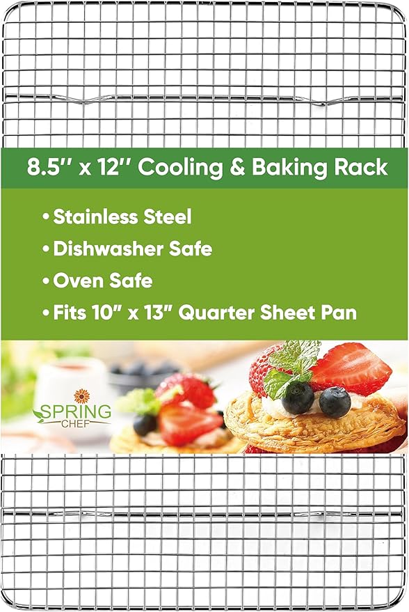 Spring Chef 8.5 x 12 Inch Stainless Steel Cooling Rack for Cooking and Baking - Oven Safe Cookie Cooling Rack - Fits Small Quarter Sheet Pan - Dishwasher Safe