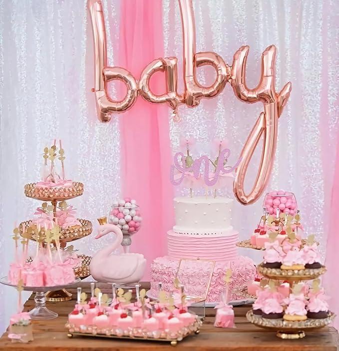 First Birthday Cake Topper - Pink Glitter One Cake Decorating Supplies for Girls and Boys, Perfect for Baby Shower/Gender Revealing Party/Baby Party Photo Booth Props