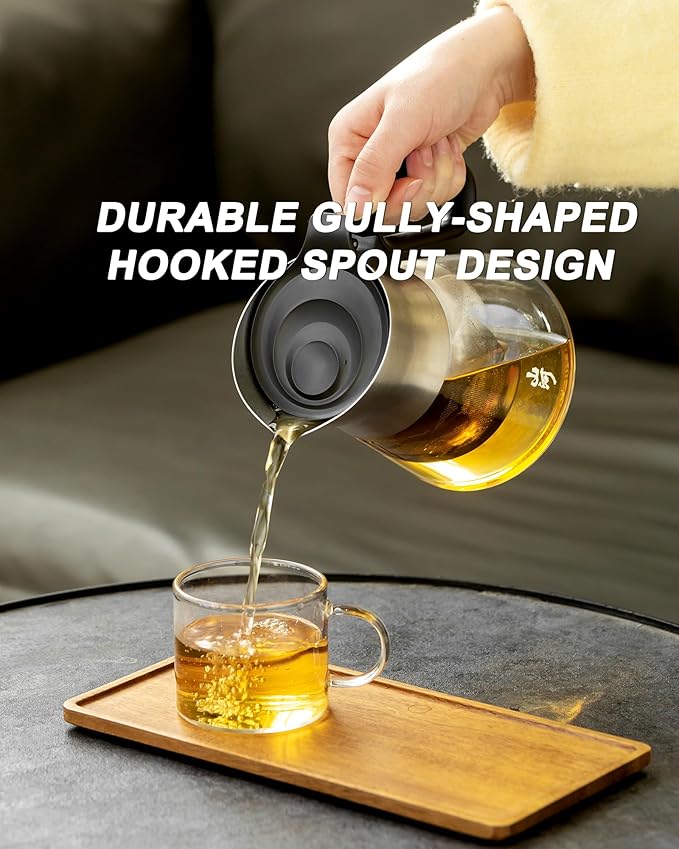 ZENS 17 oz Small Glass Teapot with Infuser, Design Loose Leaf Teapot with Stainless Steel Spout for Hot Tea Steeper, Oval Handle Clear Tea Pot Infusers Loose Tea Maker for Lovers Gifts