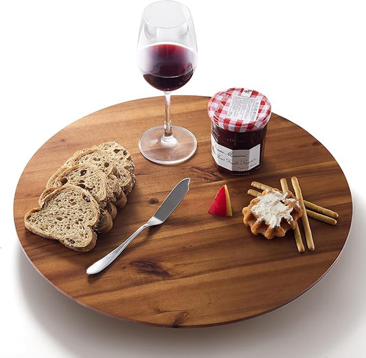 18" Acacia Wood Lazy Susan for Table Top - Wooden Turntable Serving Tray for Charcuterie Boards Cheese Board - Extra Large Round Lazy Susan Organizer - Kitchen Revolution for Countertop