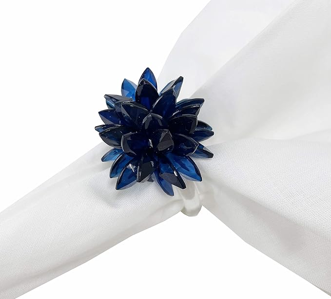 Fennco Styles Crystal Design Collection Napkin Rings - Set of 4 (Navy Blue, 2"x2")