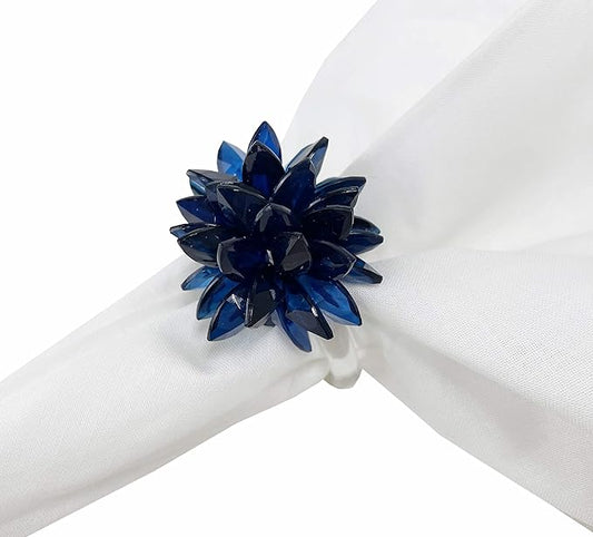 Fennco Styles Crystal Design Collection Napkin Rings - Set of 4 (Navy Blue, 2"x2")