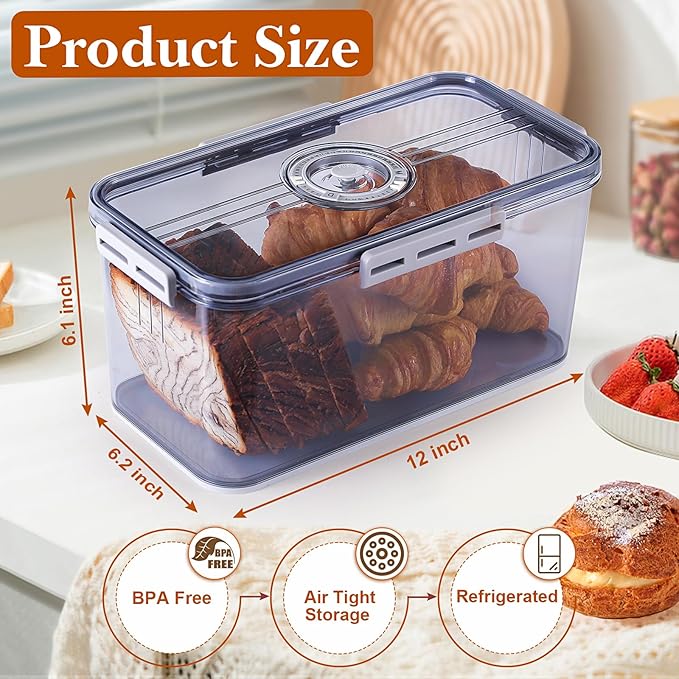 Bread Box for Homemade Bread Boxes for Kitchen Counter Airtight, Time Recording Bread Storage Container with Lid, Bread Containers Storage Airtight Loaf Bread Keeper, Grey