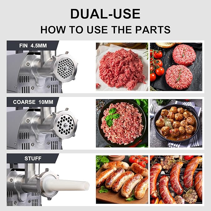 Electric Meat Grinder Machine, #8 Meat Grinders for Home Use, 0.4HP 260lbs/H Stainless Steel ETL Approved Heavy Duty Meat Mincer with Sausage Sufffer Tube