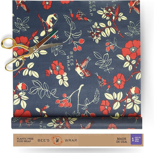 Bee's Wrap Beeswax Wraps for Food - Botanical Cut to Size 14x52" Wax Paper Roll - Made in USA Reusable Waxed Paper & Bowl Covers - Organic & Eco-Friendly Alternative to Aluminum Foil & Plastic Wrap