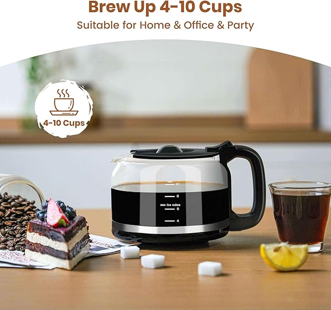 Gevi 10-Cup Grind & Brew Coffee Maker with Built-in Burr Grinder – Programmable Touch Screen, 4-Hour Keep Warm, Permanent Filter, Drip Coffee Machine for Home & Office