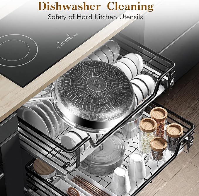 MDHAND 10 Inch Nonstick Frying Pan with Tempered Glass Lid, Premium Stainless Steel Skillet with Stay-Cool Handle, Dishwasher-Friendly, Oven-Safe, Induction Ready, Compatible with All Cooktops