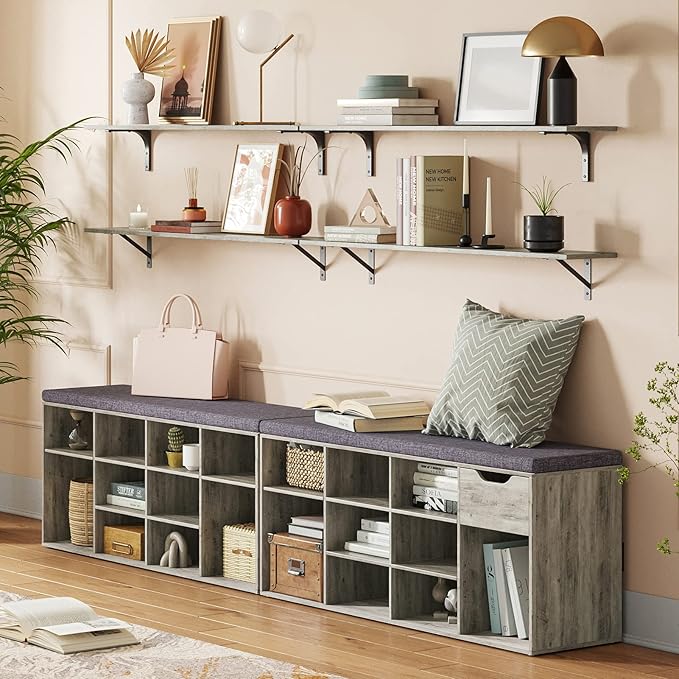 DINZI LVJ Long Wall Shelves, 47.3Inch Wall Mounted Shelves Set of 2, Extra Large Floating Storage Ledges with Sturdy Metal Brackets for Living Room, Bathroom, Bedroom, Kitchen, Gray Wash