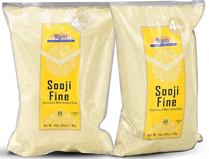 Rani Sooji Fine (Farina, Suji, Rava, Wheat) Flour 64oz (4lbs) 1.81kg Bulk ~ All Natural | Vegan | NON-GMO | Kosher | Indian Origin