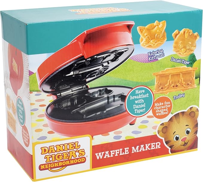 Daniel Tiger Neighborhood Waffle Maker Iron- Electric Nonstick Waffler Feat. 3D Mini Character Shaped Waffles Pancakes- Daniel Tiger, Katerina Kitty Cat & Trolley- Fun Breakfast for Kids - Great Gift