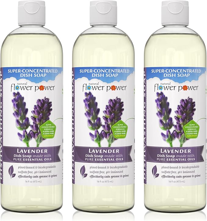 Liquid Dish Soap | Lavender 16 Fl Oz | Pack of 3 | Plant-Based & Scented w/ Pure Essential Oils | Natural Liquid Dishwashing Detergent | Sulfate-Free Kitchen Soap | Vegan