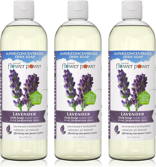 Liquid Dish Soap | Lavender 16 Fl Oz | Pack of 3 | Plant-Based & Scented w/ Pure Essential Oils | Natural Liquid Dishwashing Detergent | Sulfate-Free Kitchen Soap | Vegan