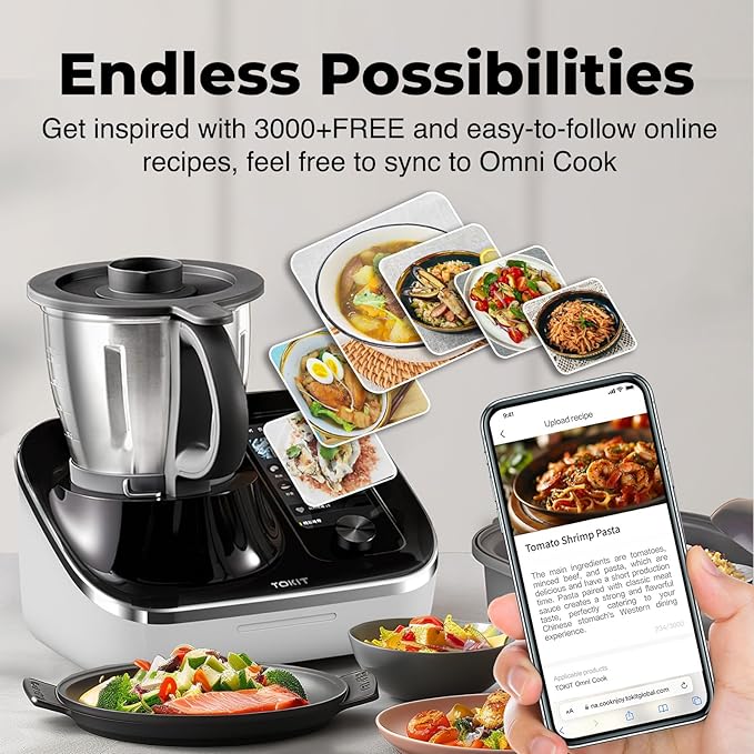 TOKIT Omni Cook C2 Smart Cooking Robot Food Processor Thermomix Automatic Cooking Machine 21 Functions AI Cooker Robot- Blender, Stirrer, Fry, Steamer, Chopper, Cutter, 3000+ Free Recipes, 95°F-356℉