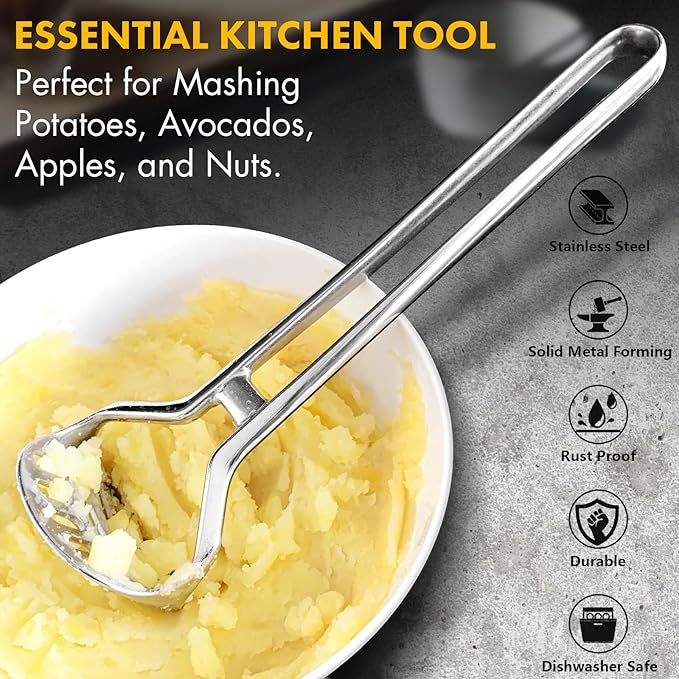 Heavy Duty Stainless Steel Potato Masher – Durable & Rustproof – Unique One-Piece Design for Quicker Mashing root vegetables, avocados, apples, beans, and nuts – 11-inch Long, Dishwasher Safe