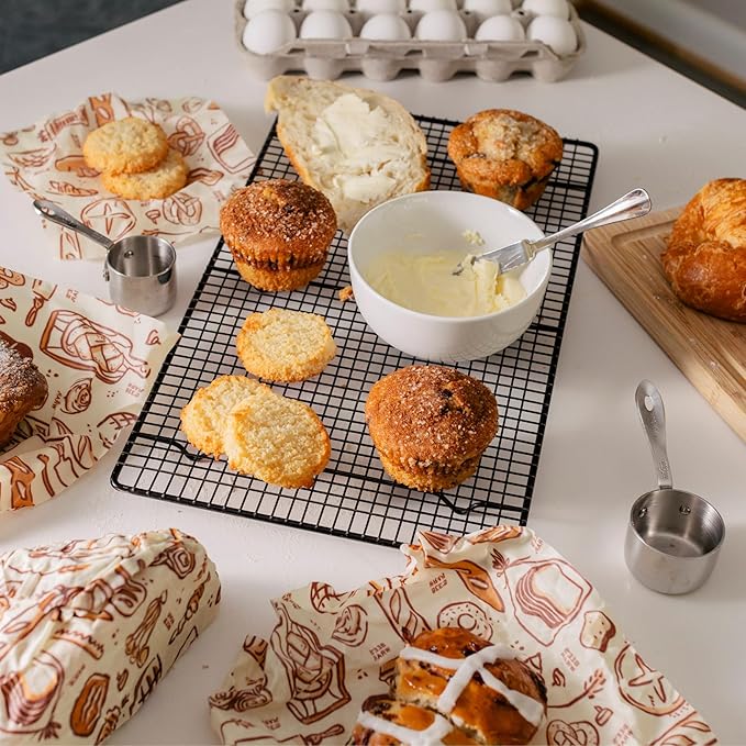 Bee's Wrap Beeswax Wraps for Food - Bakery Lane 3 Pack (S, M, L) Made in USA Reusable & Organic Food Wraps, Sandwich Wrap & Bowl Covers - Eco-Friendly Alternative to Aluminum Foil & Plastic Wrap