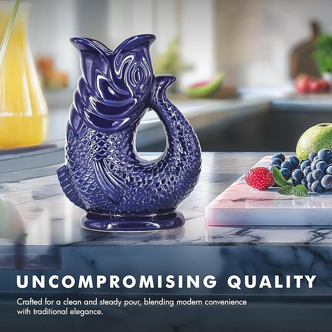 Gurgle Glug Jug The Bubble Jug® Duck Egg 50 fl oz 1.5L Litre Extra Large Pitcher - Fish Shaped Jug - Decorative Ceramic Glugging Cocktail, Water and Gin Vase and Gurgling Carafe Pot