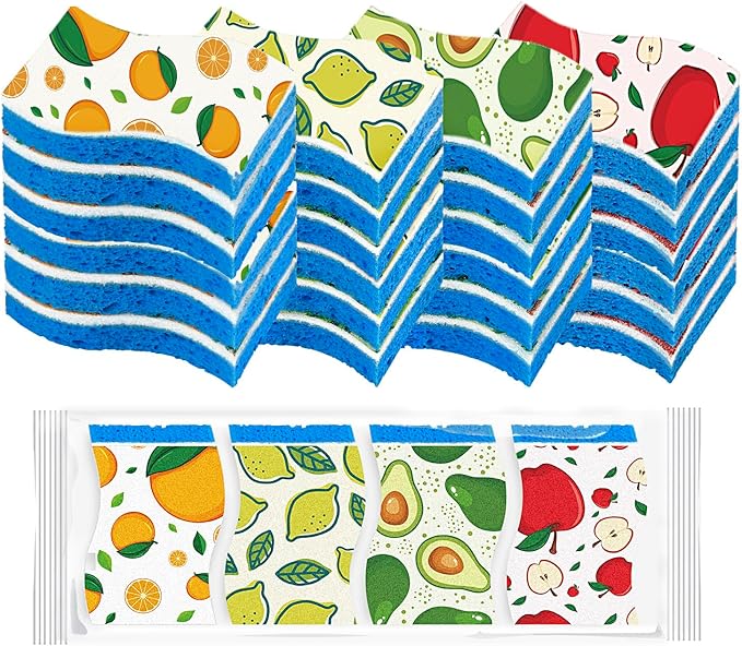 AIDEA Sponges Kitchen, Non-Scratch Scrub Sponge-24Count, Sponges for Non-Stick Cookware, Cellulose Sponge for Dishes, Cleans Fast Without Scratching, Cleaning Power for Kitchen, Bathroom, Household