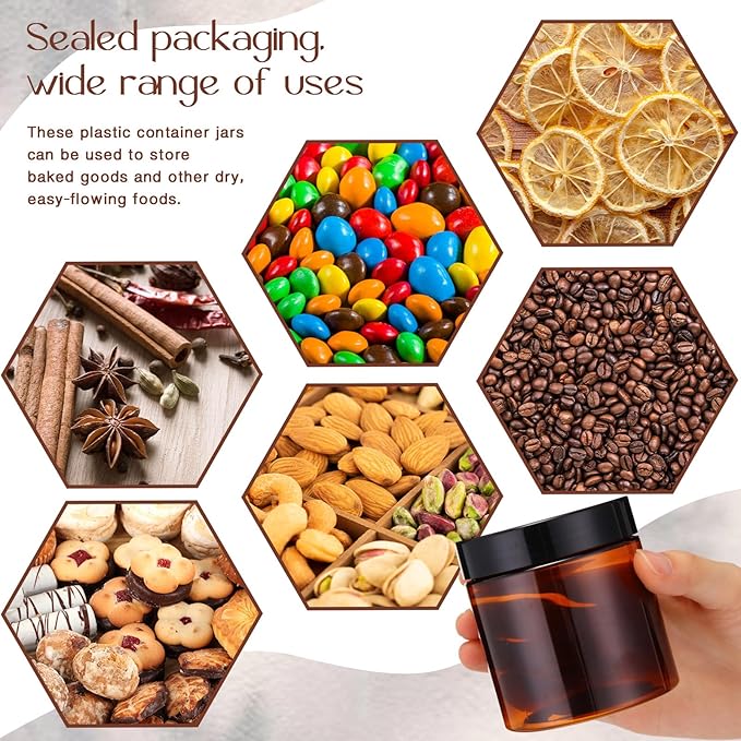 SATINIOR 6 Pack 8 oz Plastic Jars Containers with Lids Wide-mouth Refillable Leakproof Reusable Round Empty Jars for Travel Cosmetic Dry Food Spice Cookie Candy Home Kitchen Organizing(Amber)