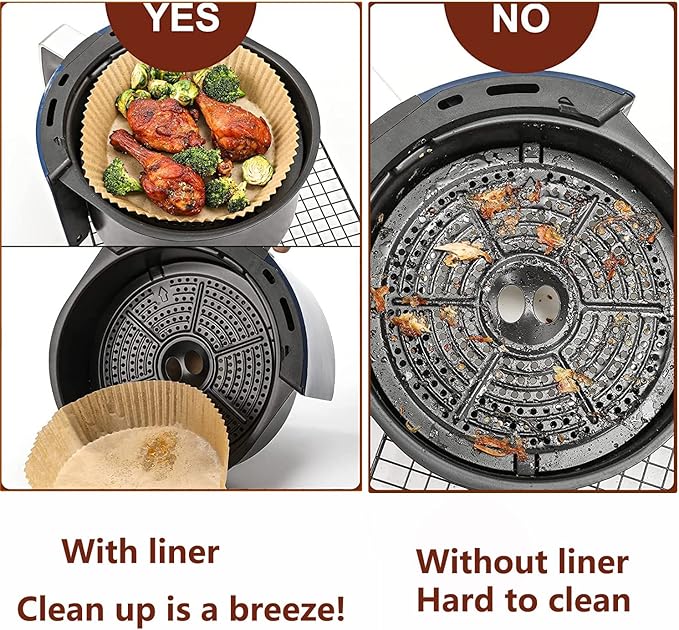 Air Fryer Liner Round,100PCS 6.3 inch Disposable Liners for 2 to 4.9Qt Air Fryer,Unbleached Non-stick Non-leak Airfryer Parchment Paper liner