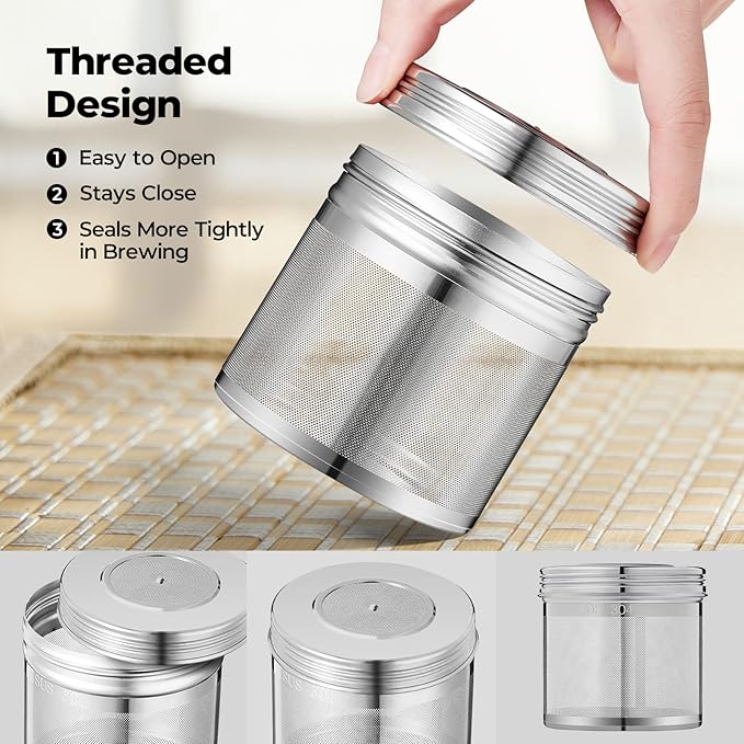 Reinmoson 2 Pack Large Tea Ball Infuser for Loose Leaf Tea & Spice Ball for Cooking Soup, 304 Stainless Steel, Threaded Lid, Chain Hook, Extra Fine Mesh Tea Strainer Ball for Herb, Iced Tea