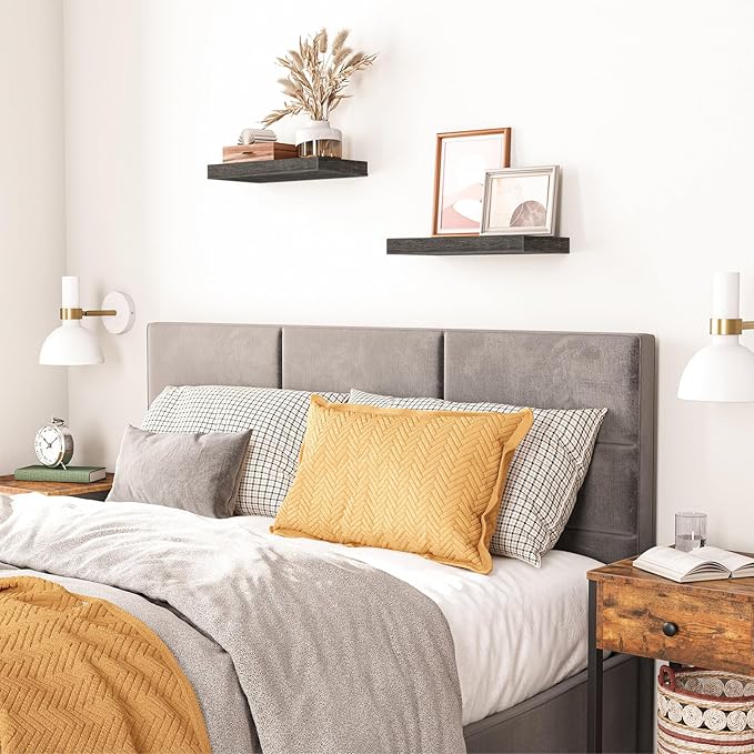 HOOBRO Floating Shelves for Wall, Wall Mounted Shelf Set of 2, 15.7" Hanging Shelf with Invisible Brackets, for Wall in Bathroom, Bedroom, Toilet, Kitchen, Living Room, Office, Charcoal Gray BC40BJ01