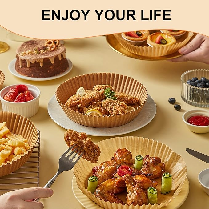 Air Fryer Liners for Najia, 50 PCS Air Fryer Paper Liners Disposable - 6.3 Inch Round Parchment Sheets for 2-4 qt Basket, Oil Proof Airfryer Paper Liner for Baking Cooking Food